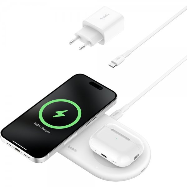 Belkin Trådløs lader BoostCharge Pro 2-in-1 MagSafe Qi2 15W Hvit