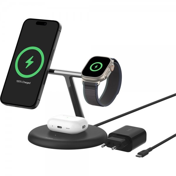Belkin Trådløs lader BoostCharge Pro 3-in-1 MagSafe Qi2 15W Svart