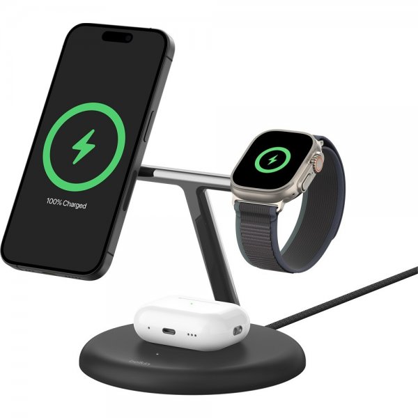 Belkin Trådløs lader BoostCharge Pro 3-in-1 MagSafe Qi2 15W Svart