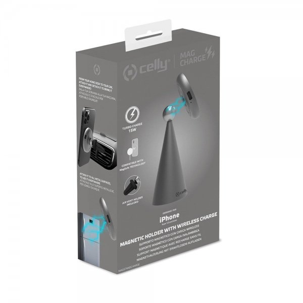 Celly Trådløs lader Magnetic Holder with Wireless Charge 15W MagSafe