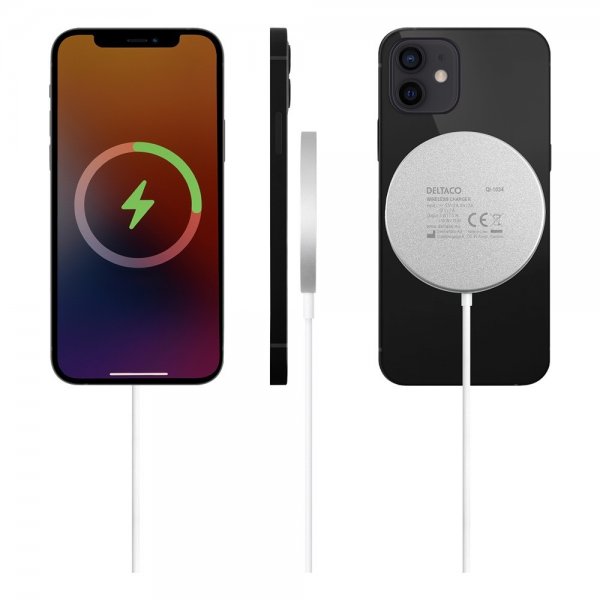 Deltaco Trådløs lader Magnetic Wireless Charger MagSafe Hvit