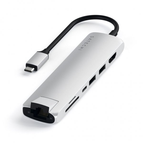 Satechi Slim USB-C MultiPort med Ethernet Sølv