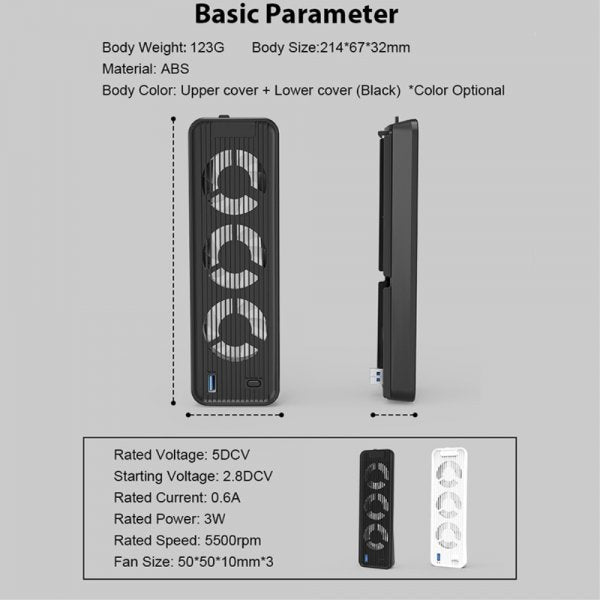 USB 3.0 kjølevifte til PlayStation 5 Svart