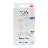 X2O USB-A til USB-C Kabel Basic 60W 2m Hvit