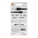X2O USB-A til USB-C Kabel Longlife 60W 0.5m Svart