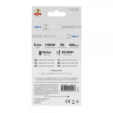X2O USB-A til USB-C Kabel Longlife 60W 0.5m Hvit