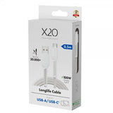 X2O USB-A til USB-C Kabel Longlife 60W 0.5m Hvit