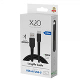 X2O USB-A til USB-C Kabel Longlife 60W 2m Svart