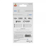 X2O USB-A til USB-C Kabel Longlife 60W 3m Hvit