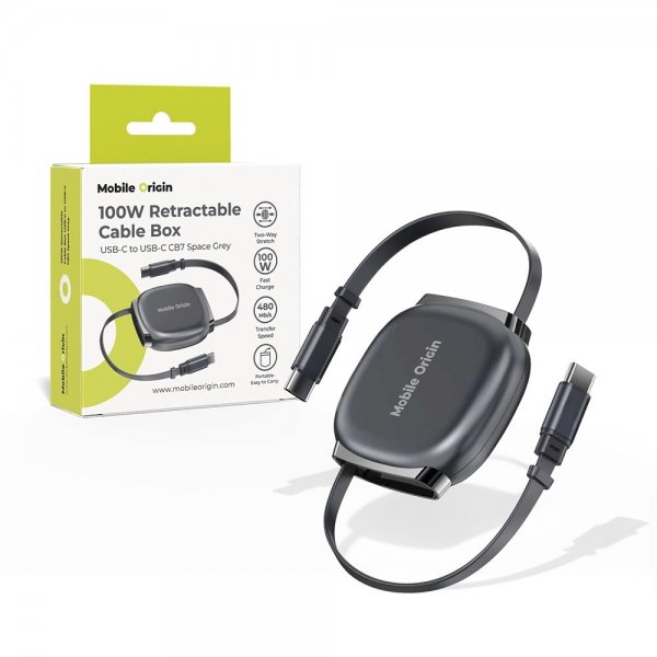 Mobile Origin USB-C Kabel 100W Retractable Cable Box Grå