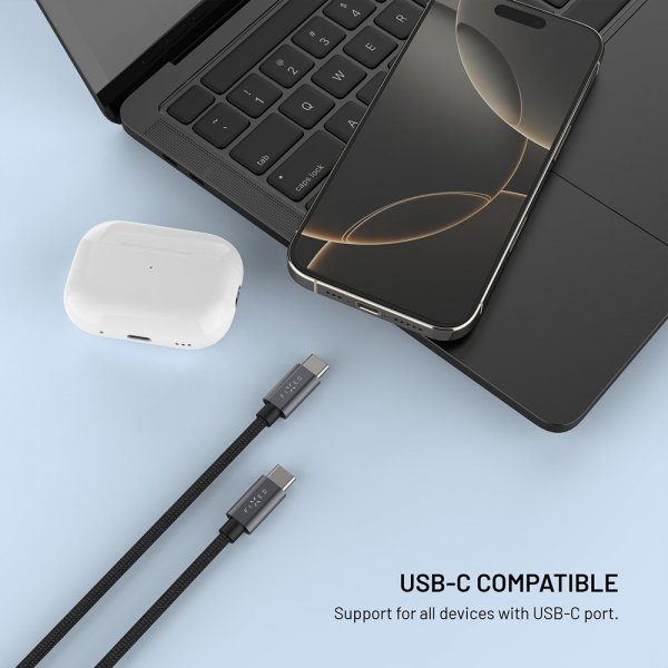 Fixed USB-C Kabel med Smartwatch-lading 1.5m Svart