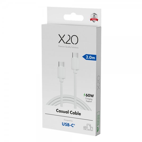 X2O USB-C til USB-C Kabel Basic 60W 2m Hvit