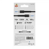 X2O USB-C til USB-C Kabel Longlife 100W 3m Svart