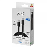 X2O USB-C til USB-C Kabel Longlife 100W 3m Svart