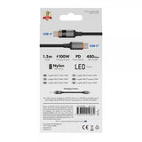 X2O USB-C til USB-C Kabel Longlife LED Display 100W 1.5m Svart