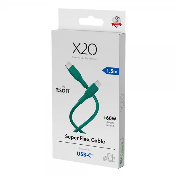 X2O USB-C til USB-C Kabel Superflex 60W 1.5m Grønn