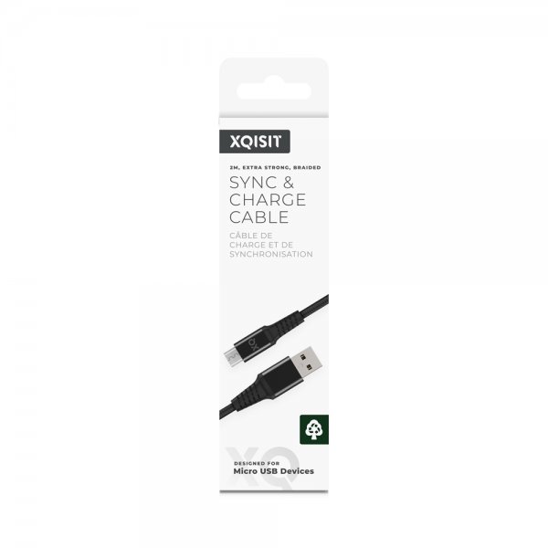 Xqisit USB till Micro USB Kabler Flätad Extra Stark 2 m Svart