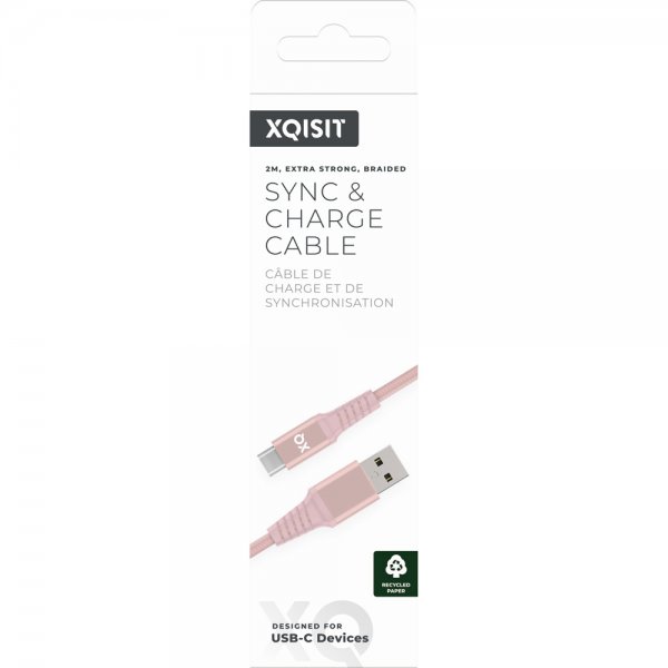 Xqisit USB till Type C Kabler Flätad Extra Stark 2 m RoseGUll