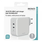 Deltaco Lader 2xUSB-C PD GaN 100W