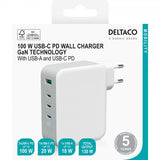 Deltaco Lader 3xUSB-C och 1xUSB-A GaN 100W