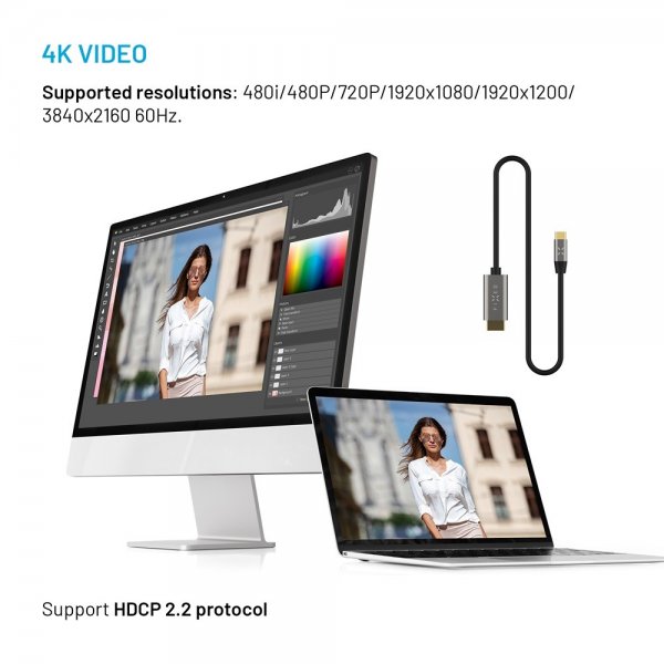 Fixed Kabel Video USB-C til HDMI 4K/60Hz 2m