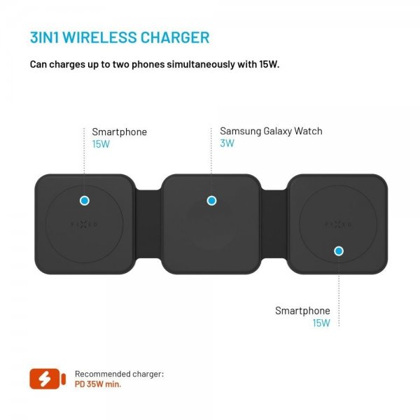 Fixed Sammenleggbar Trådløs lader 3in1 Flex for Samsung