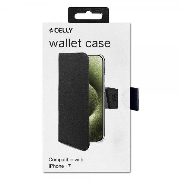 Celly iPhone 17 Etui Wally Wallet Case Svart