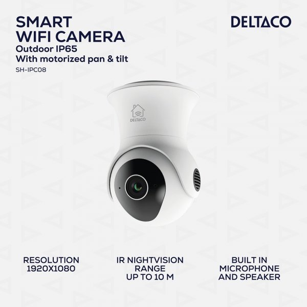 Deltaco Smart Home WiFi-kamera med motorisert panorering og tilting-funksjon for utendørs bruk IP65