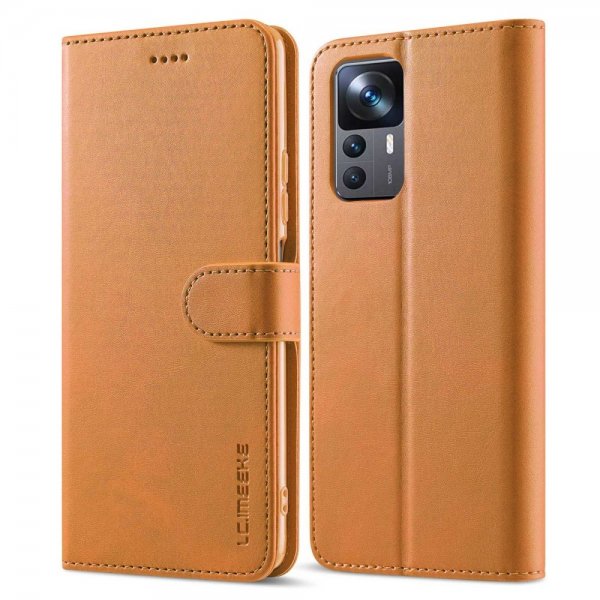 Lc.Imeeke Xiaomi 12T/12T Pro Etui med Kortlomme stativfunksjon Lysebrun