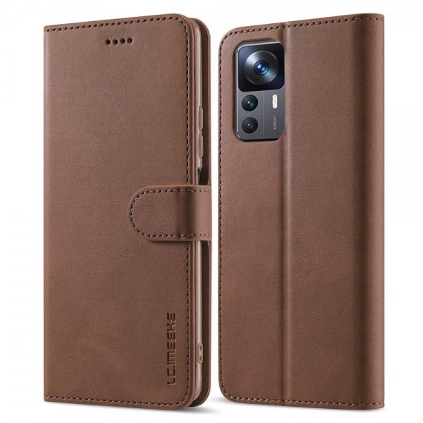 Lc.Imeeke Xiaomi 12T/12T Pro Etui med Kortlomme stativfunksjon Mørkebrun