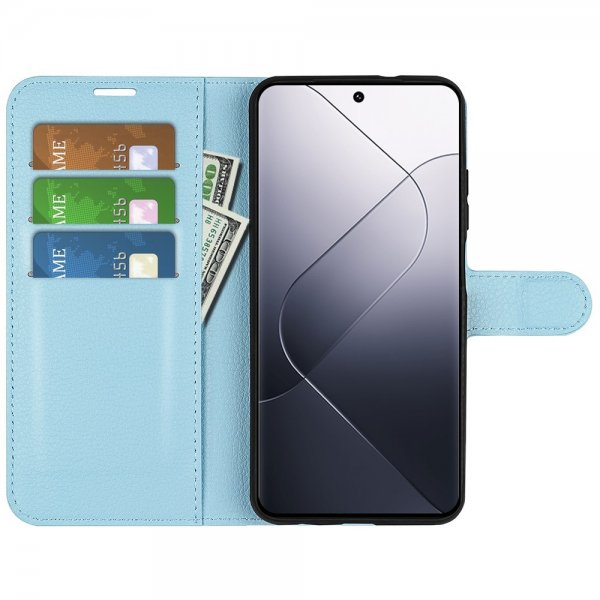 Xiaomi 14 Etui Litchi Blå
