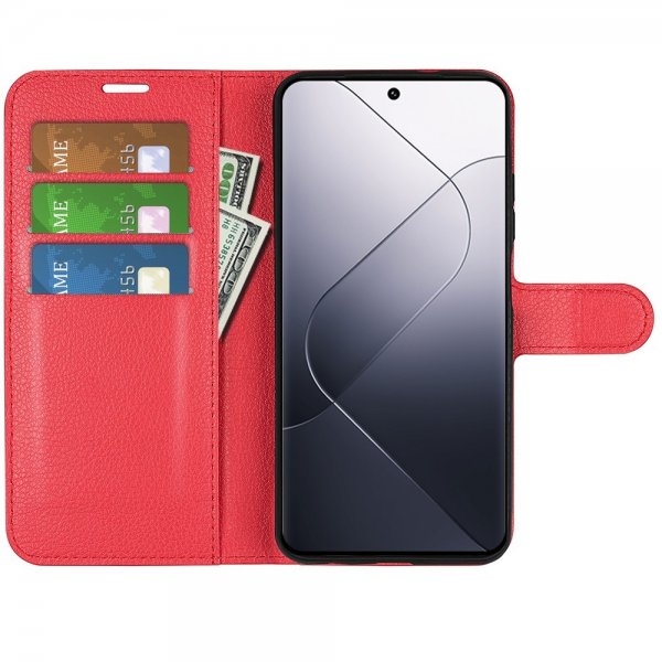 Xiaomi 14 Etui Litchi Rød