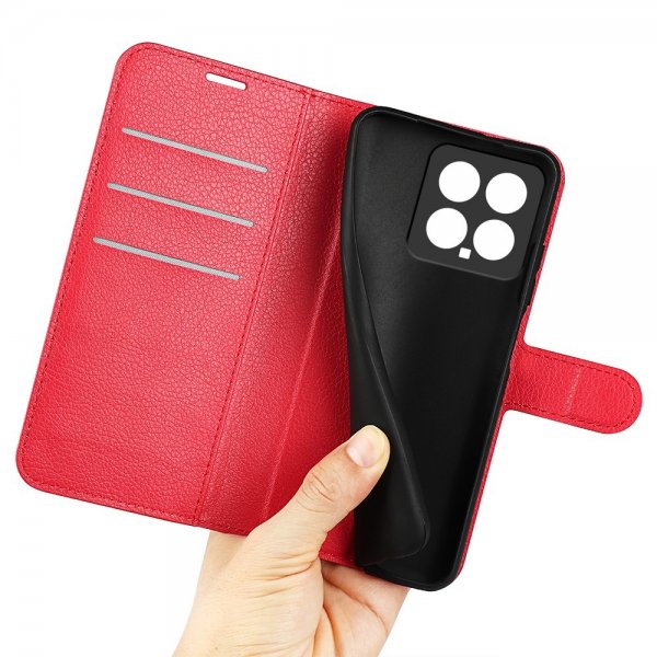 Xiaomi 14 Etui Litchi Rød