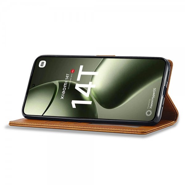 Lc.Imeeke Xiaomi 14T Etui med Kortlomme stativfunksjon Lysebrun