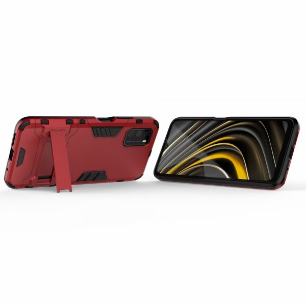 Xiaomi Poco M3 Deksel Armor Stativfunksjon Rød