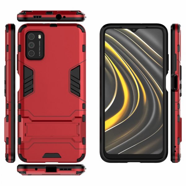 Xiaomi Poco M3 Deksel Armor Stativfunksjon Rød