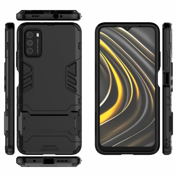 Xiaomi Poco M3 Deksel Armor Stativfunksjon Svart