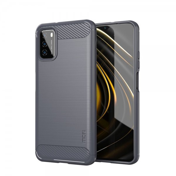 Mofi Xiaomi Poco M3 Deksel Børstet Karbonfibertekstur Grå