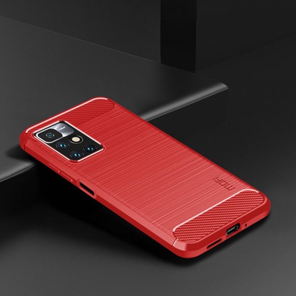 Mofi Xiaomi Redmi 10 Deksel Børstet Karbonfibertekstur Rød