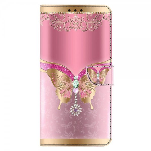 Xiaomi Redmi 12C Etui Motiv Sommerfugl Rosa Og Gull