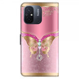 Xiaomi Redmi 12C Etui Motiv Sommerfugl Rosa Og Gull