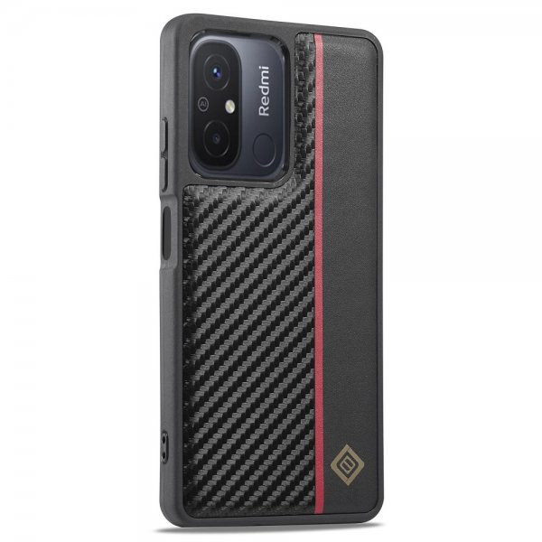 Lc.Imeeke Xiaomi Redmi 12C Deksel Karbonfibertekstur Rød Stripe Svart