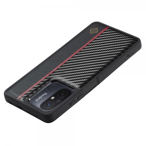 Lc.Imeeke Xiaomi Redmi 12C Deksel Karbonfibertekstur Rød Stripe Svart