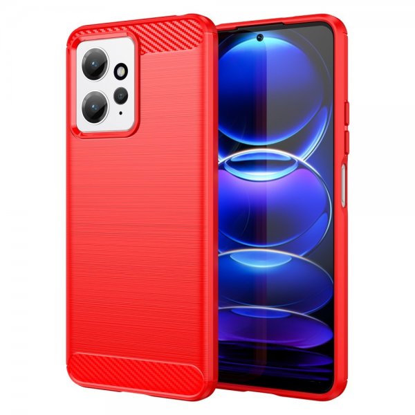 Xiaomi Redmi Note 12 Deksel Børstet Karbonfibertekstur Rød