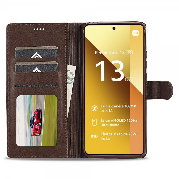 Lc.Imeeke Xiaomi Redmi Note 13 5G Etui med Kortlomme stativfunksjon Brun